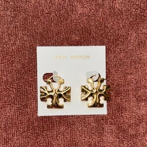 Tory Burch Shiny Gold Logo Stud Earrings
